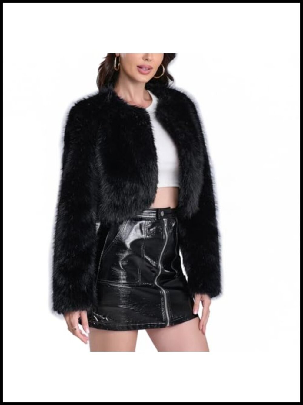 Women's Faux Fur Cropped Coat Long Sleeve Open Front Winter Jacket